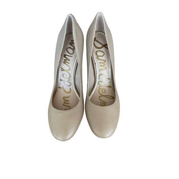 Sam Edelman Womens Cream Stillson Leather Round Toe Block Heel Pump Size 9.5 - Picture 3 of 8